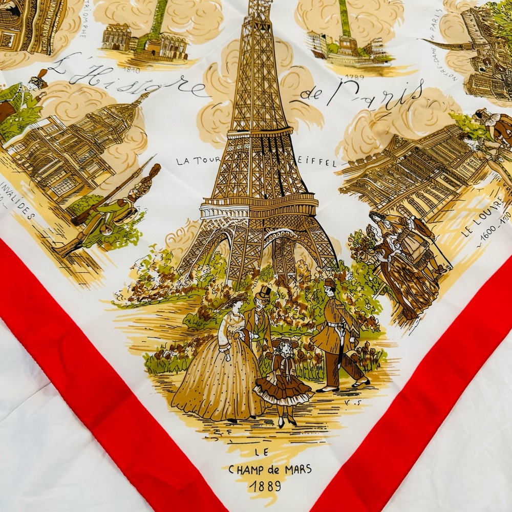 Parisian Print Scarf with Red Border by J. Nico Sancho from Paris